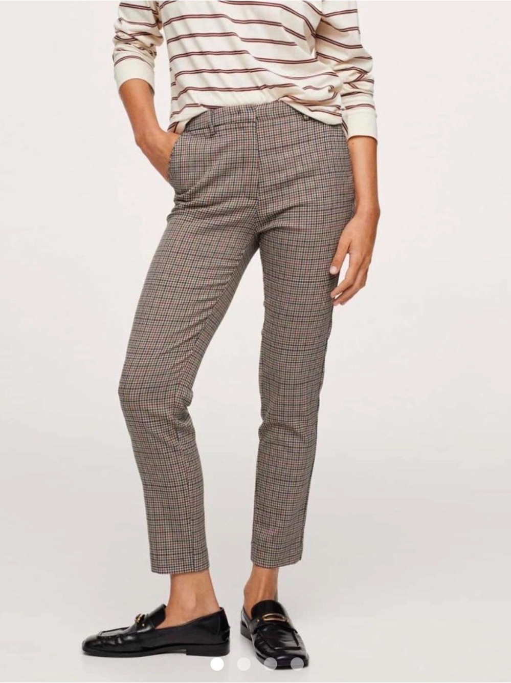 Mango Slim Ankle Plaid Pants in Brown Check